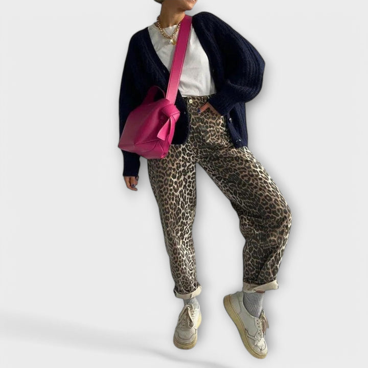 Carina - Pantalones vaqueros vintage con estampado de leopardo