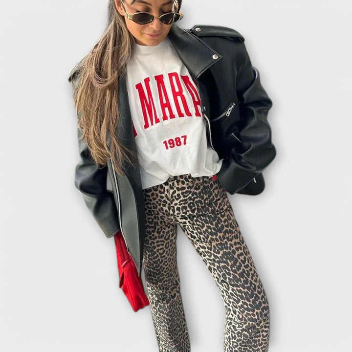 Carina - Pantalones vaqueros vintage con estampado de leopardo