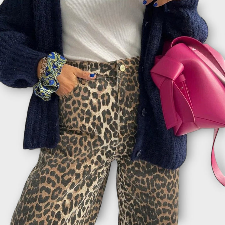 Carina - Pantalones vaqueros vintage con estampado de leopardo