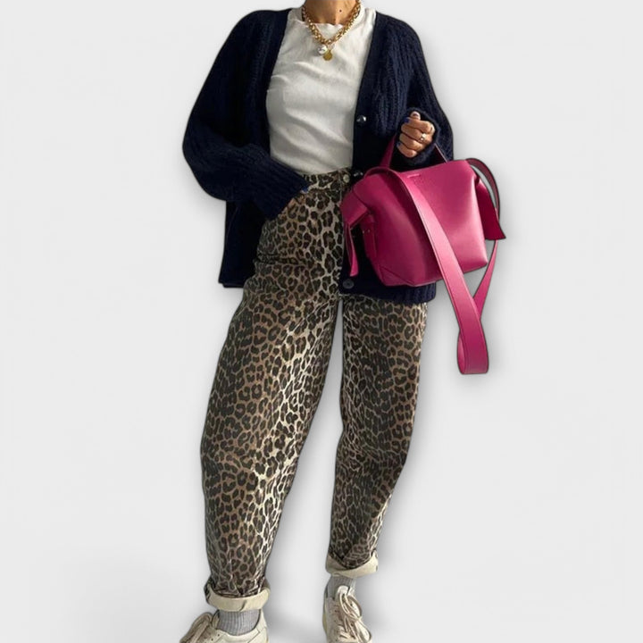 Carina - Pantalones vaqueros vintage con estampado de leopardo